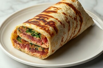 Grilled Tortilla Wrap Filled with Tuna Salad and Greens