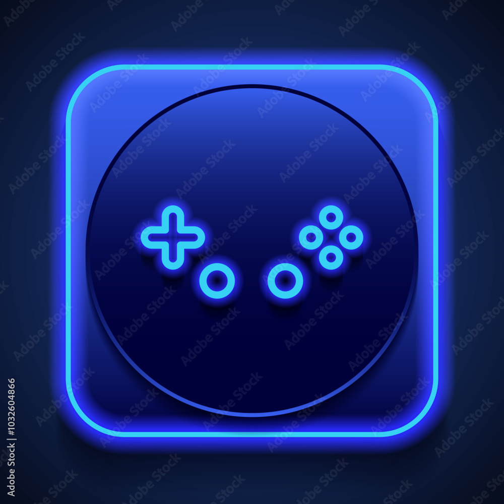 Poster gamepad buttons simple icon vector. flat design. blue neon style on button. with shadow