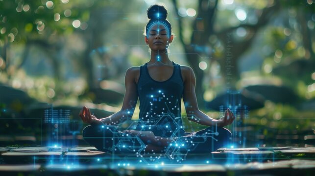 Meditative Connection with Nature and Digital Harmony for Modern Wellness. Generative ai
