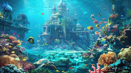 Obraz premium Vibrant Underwater Scene with Coral and Marine Life