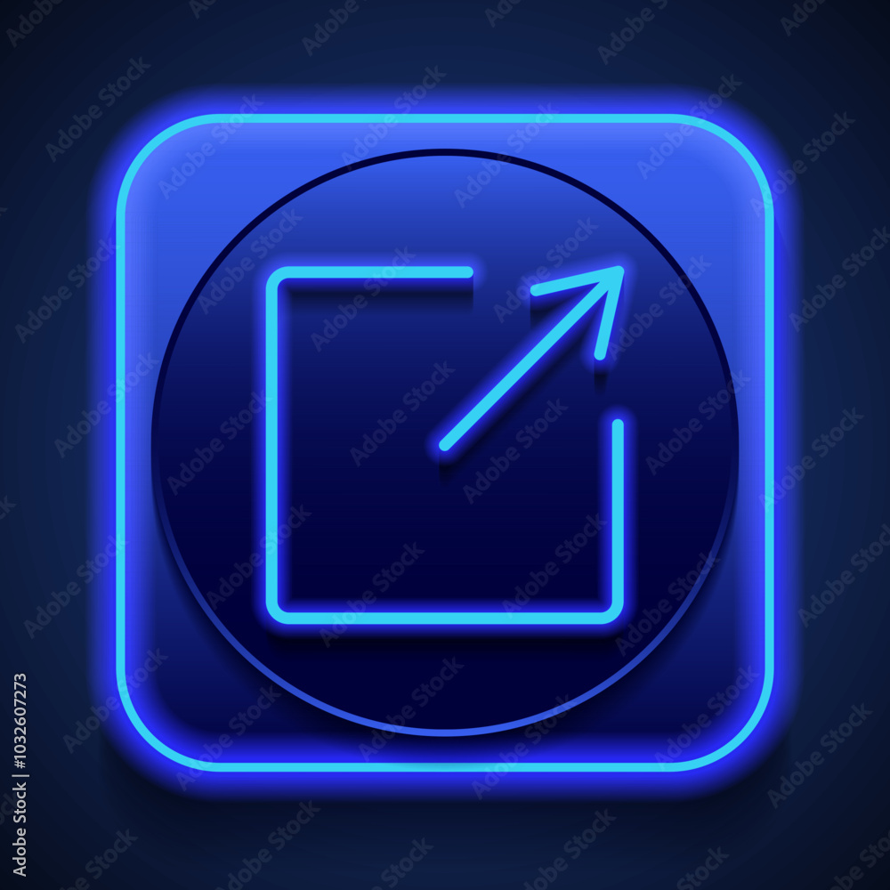 Poster external link simple icon vector. flat design. blue neon style on button. with shadow
