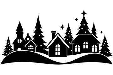 Christmas Village Silhouette | isolated vector silhouette illustration on white background