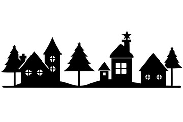 Christmas Village Silhouette | isolated vector silhouette illustration on white background