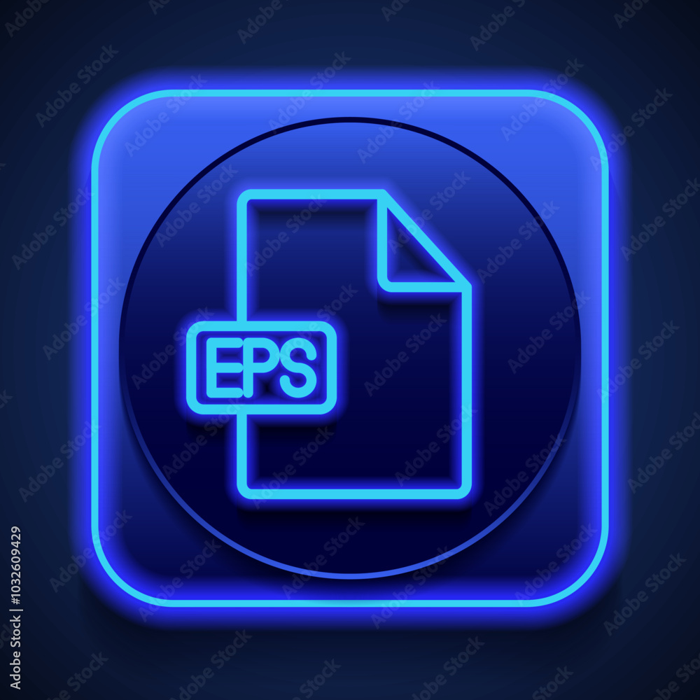 Poster eps file simple icon vector. flat design. blue neon style on button. with shadow