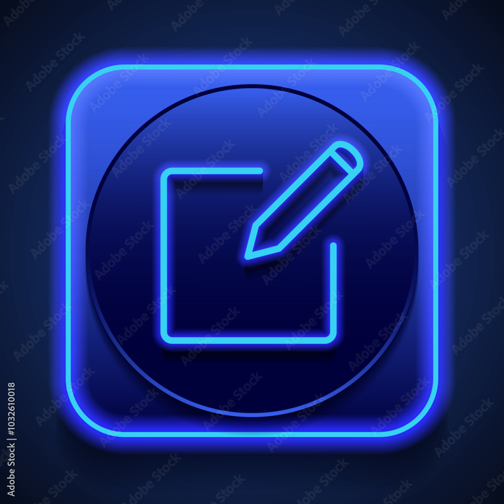 Poster edit simple icon vector. flat design. blue neon style on button. with shadow