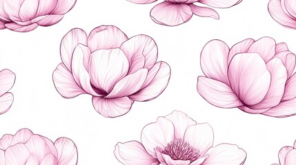 Elegant Pink Flower Pattern: Beautiful Botanical Art for Floral Design