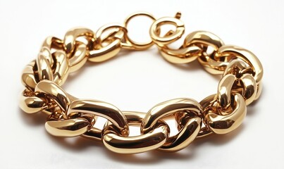 Obraz premium Gold chain bracelet on a white background.