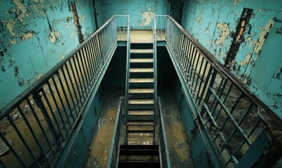 Rusty stairs in an abandoned building.