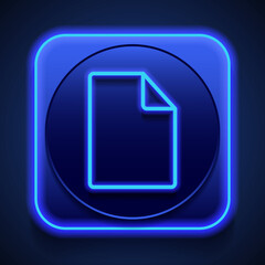 Document simple icon vector. Flat design. Blue neon style on button. With shadow