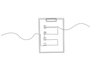 Obraz premium Continuous one line drawing of clipboard with checklist. One line drawing illustration of checklist on clipboard. Business, Survey, Report concept line art. Editable outline