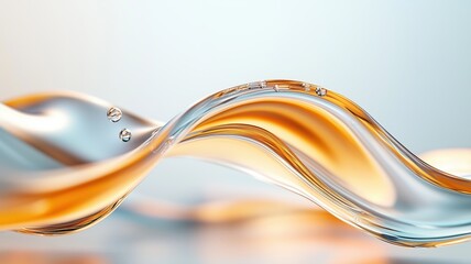 A dynamic wave of liquid, featuring a blend of clear and amber tones, capturing the essence of movement and fluidity.