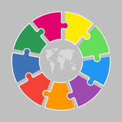 Fototapeta premium Diagram infographic for 9 steps, circle puzzle