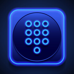 Dial pad icon vector. Flat design. Blue neon style on button. With shadow