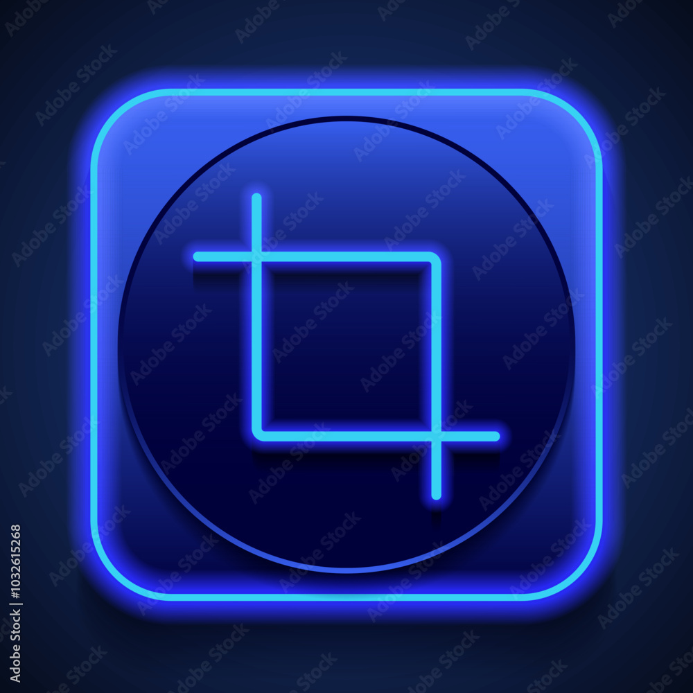 Poster crop tool simple icon vector. flat design. blue neon style on button. with shadow