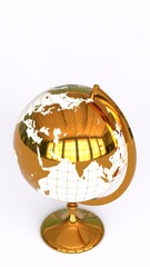 golden globe map with white background