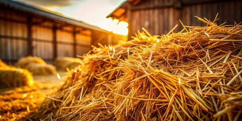 Pile of Dried Straw in Natural Farm Setting