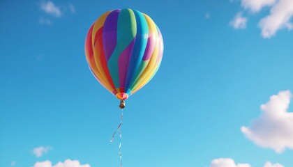 Obraz premium A colorful inflate balloon floats against a blue sky, bringing a sense of joy and celebration to any occasion, Generative AI