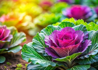 Obraz premium Vibrant Collard Cabbage in a Garden Bed