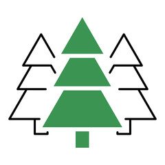 Vector icon of Forest. This icon illustrates a tree silhouette, symbolizing nature and biodiversity in a green design. 
