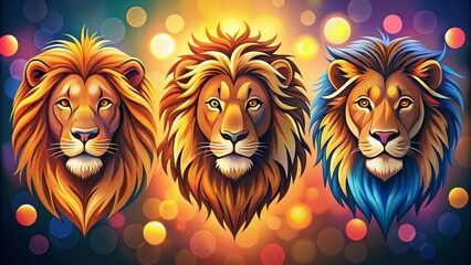 Vibrant Lion Logos with Colorful Bokeh Background