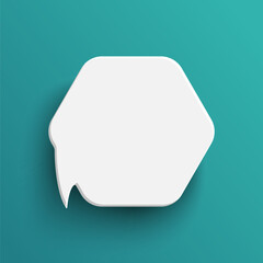 White hexagon speech bubble on green background