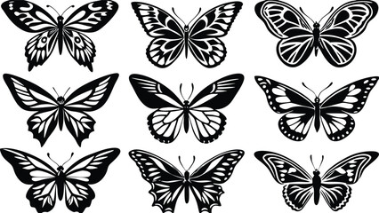 Diverse Black and White Butterfly Silhouette Collection