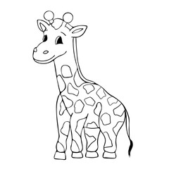 Simple cute coloring page animal giraffe outline flat design illustration
