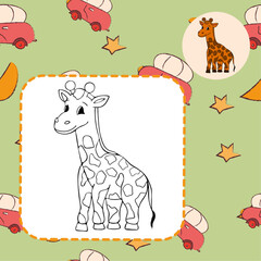 Simple cute coloring page animal giraffe outline flat design illustration