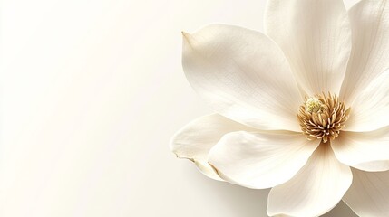 Delicate white magnolia petals unfurl gracefully revealing a stunning floral centerpiece