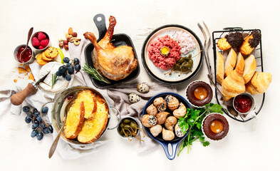 French Cuisine with Various Traditional or National Food Dish of France.