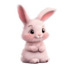 Obraz premium Adorable Pink Bunny with Fluffy Fur on Transparent Background - Made with Generative AI