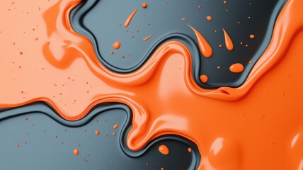 Abstract close-up of vibrant orange and black paint swirls, showcasing unique textures and fluidity. Ideal for backgrounds or design projects.