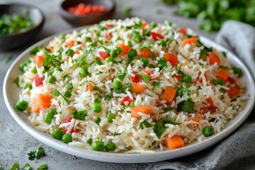 A Close-Up of a Plate of Vegetable Fried Rice