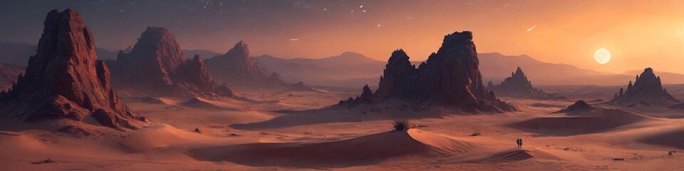 Fototapeta premium An otherworldly desert where the sands glow at night and strange creatures roam, creating an atmosphere of mystery and intrigue, Generative AI