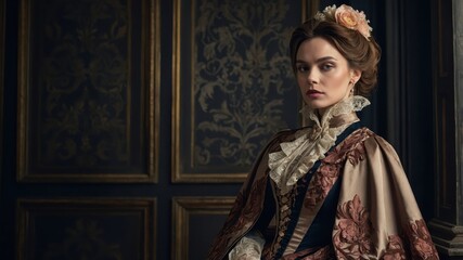 Fototapeta premium Woman in vintage clothes. Popular vintage style