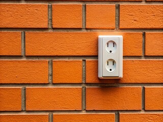 Modern Outdoor Electric Outlet on Orange Brick Wall