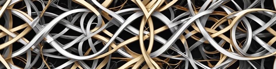 A sophisticated pattern of intertwining gold and silver elements on a dark backdrop, creating a sense of luxurious elegance, Generative AI