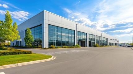 Obraz premium Modern Industrial Warehouse Exterior with Clean Design