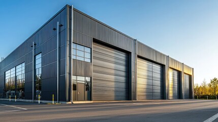 Modern Sleek Metal Warehouse Exterior View