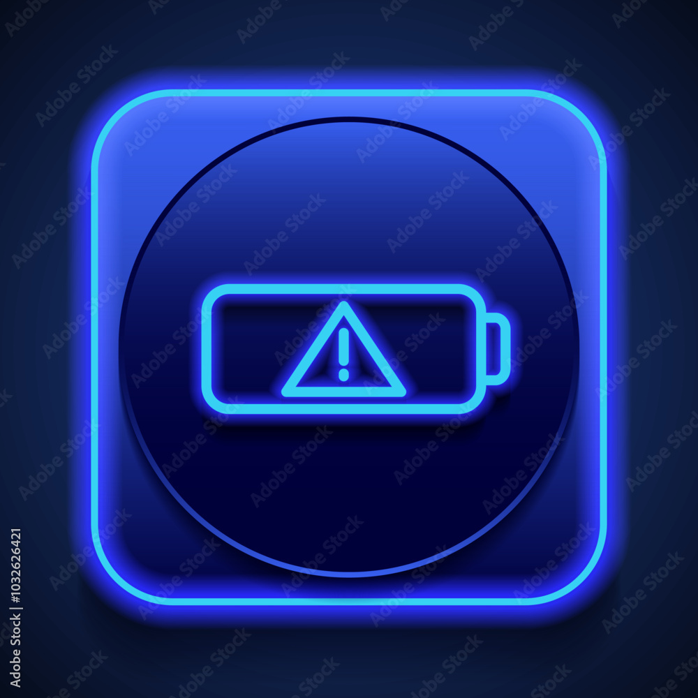 Poster battery attention simple iocn vector. flat design. blue neon style on button. with shadow