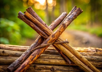 Crossed Brown Sticks in Nature Setting