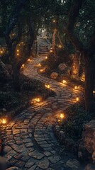 Obraz premium Mystical Pathway Illuminated by Glowing Lanterns