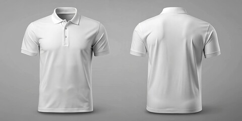 Elegant White Polo Shirt Duo Display on Neutral Grey Background Minimalist Clothing Presentation for Fashion Retail Clean and Symmetrical Product Showcase