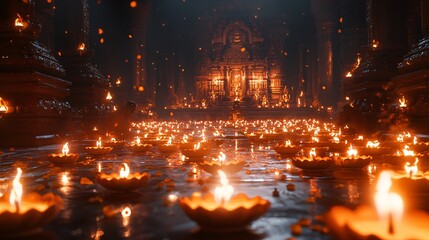 Indian temple with diyas for Diwali