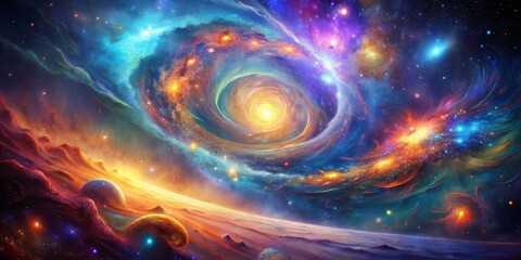 Enigmatic Cosmic Nebula Swirling Colors and Planetary Harmony in Vast Space - Captivating Science Fiction Art for Wall Decor and Media Projects