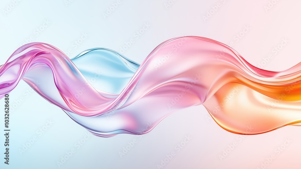 Poster elegant flowing waves of translucent colored fabric creating a soothing visual effect against a grad