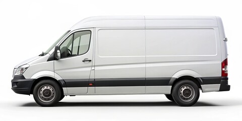 Fototapeta premium Imposing White Cargo Van Clean Lines and Minimalist Design in Isolated Setting, Commercial Vehicle Advertisement Concept