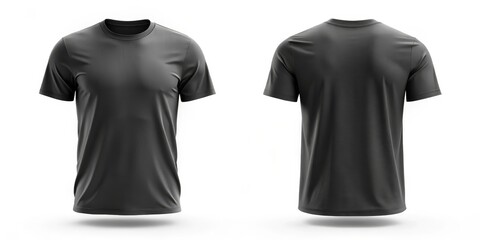 Minimalist Black T-Shirt Front and Back View on White Background, Clean and Stylish Apparel Mockup for Branding, Design Showcase, and Fashion Concepts