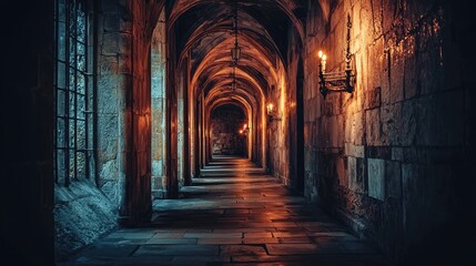 Obraz premium Mysterious Corridor in an Ancient Castle