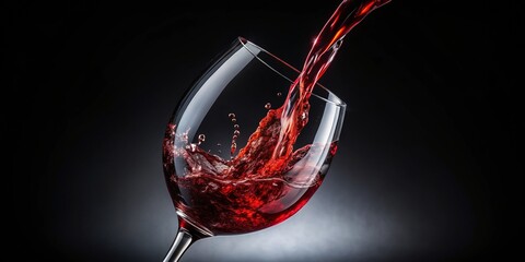 Glorious Red Wine Poured into Glass on Black Background